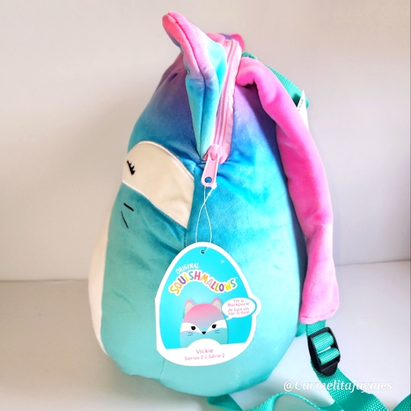 VICKIE 🦊🎒 Pink & Blue Fox BACKPACK Original Squishmallow by Kelly Toy ☆》NWT《☆ - Picture 2 of 7